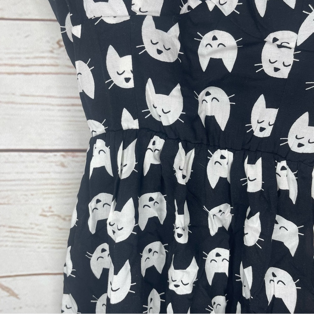 A.U.W. • Black Mini Dress • Cat Print • Medium • Padded • White Cats - Picture 4 of 7